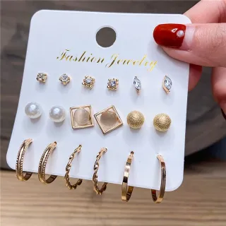 Golden Pearl Crystal Stud Earrings With Hoops